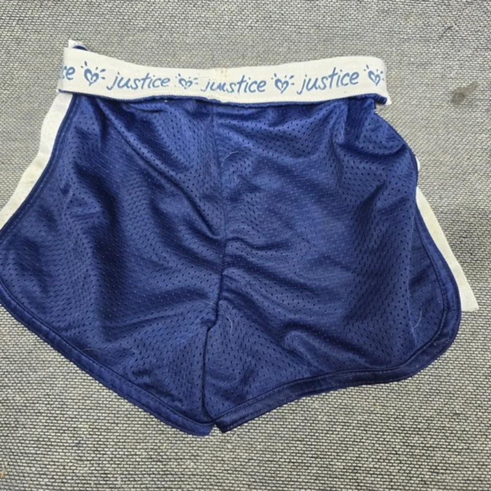 Justice Girls Navy Blue Mesh Athletic Dolphin Shorts Logo Waistband‎ Size 10